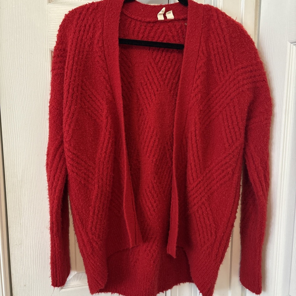 MOTH Anthropologie Red Open Front Wool Alpaca Blend Hi-Lo Cardigan Sweater XSP
